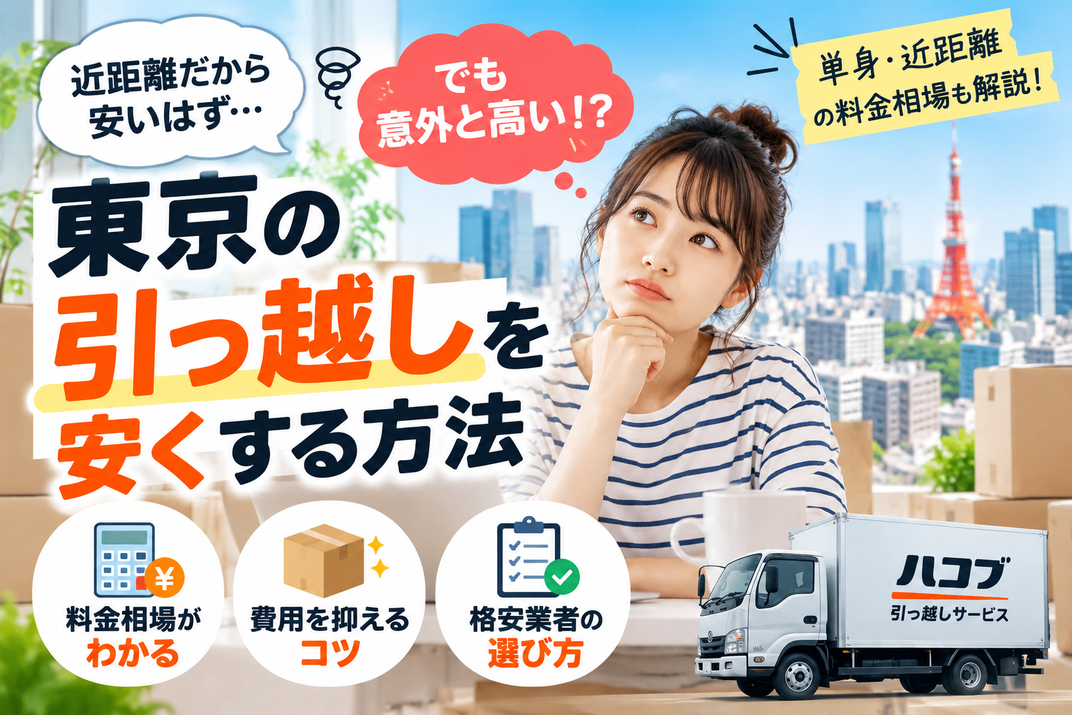 東京の引っ越しを安くするには？単身・近距離の料金と節約術